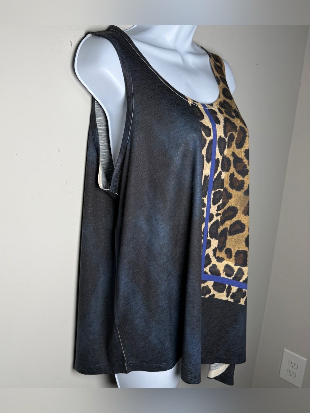 Democracy Leopard Scarf Print Asymmetric Tunic Cobalt Blue Dopamine Dressing L - Picture 3 of 9